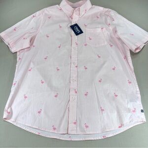 Chaps Men’s 2XL NWT Pink Flamingo Button Down Short Sleeve Shirt